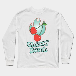 Cherry Bomb and Teal Flaming Design Long Sleeve T-Shirt